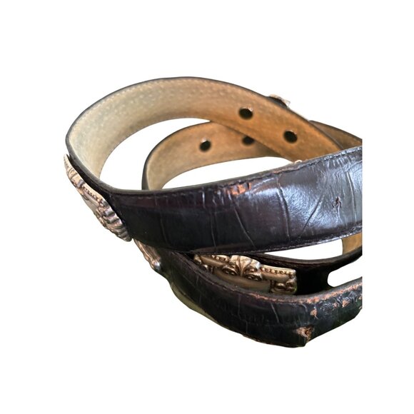 Vintage Brighton Leather Belt, Embossed Alligator Print leather, Concho Silver O - Picture 12 of 13